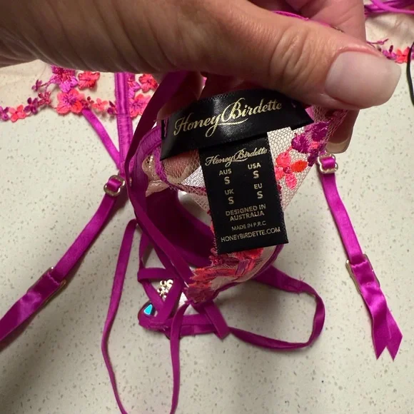 SOLD Honey Birdette Floral Lingerie Set Garter 34D Small - Picture 8 of 13